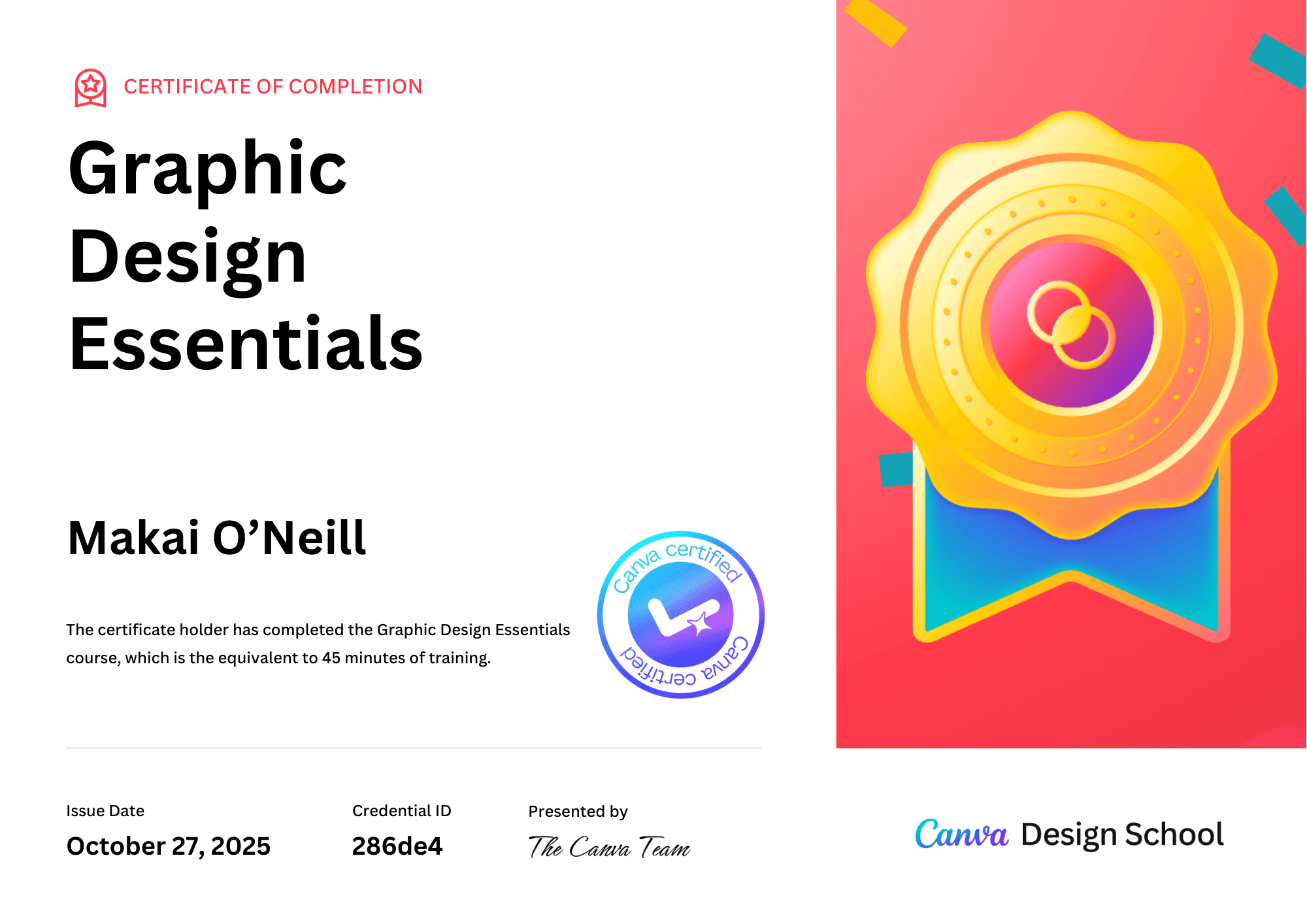 Canva Graphic Design Certificate certificate